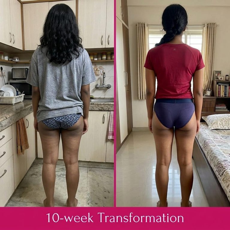 Before and after wearing the Sculpt Leggingz – Reeva
